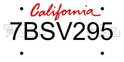 7BSV295 California License Plate