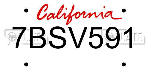 7BSV591 California License Plate