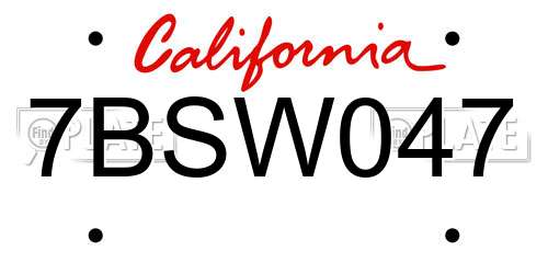 7BSW047 California License Plate