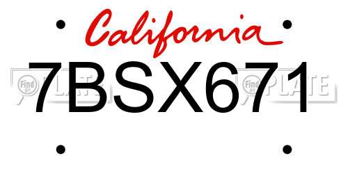7BSX671 California License Plate
