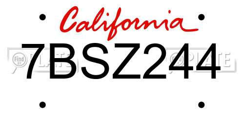 7BSZ244 California License Plate