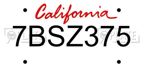 7BSZ375 California License Plate