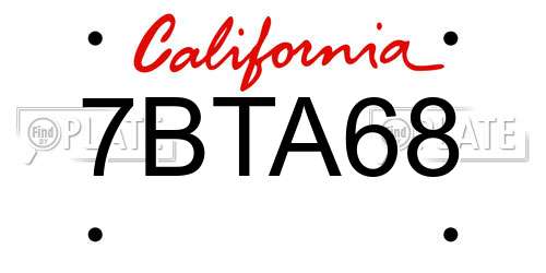 7BTA68 California License Plate