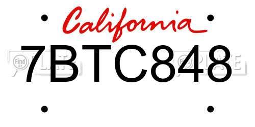7BTC848 California License Plate
