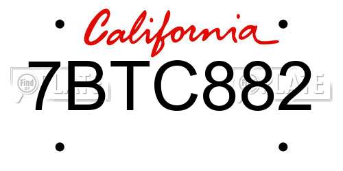 7BTC882 California License Plate