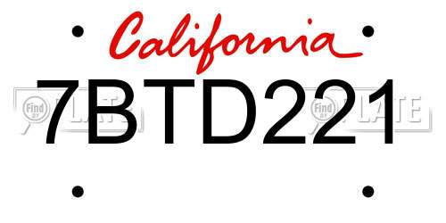 7BTD221 California License Plate