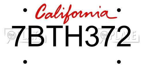 7BTH372 California License Plate