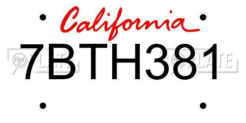 7BTH381 California License Plate