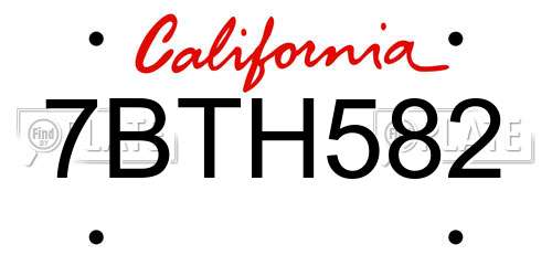 7BTH582 California License Plate