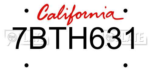 7BTH631 California License Plate