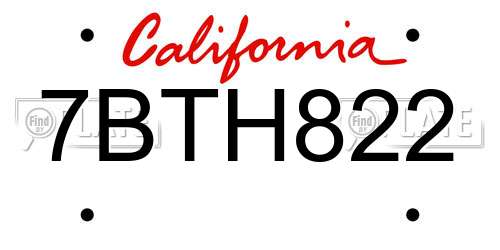 7BTH822 California License Plate