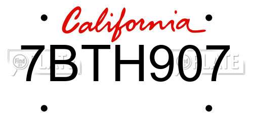 7BTH907 California License Plate