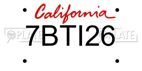7BTI26 California License Plate