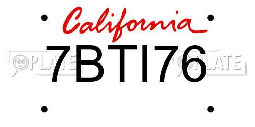 7BTI76 California License Plate