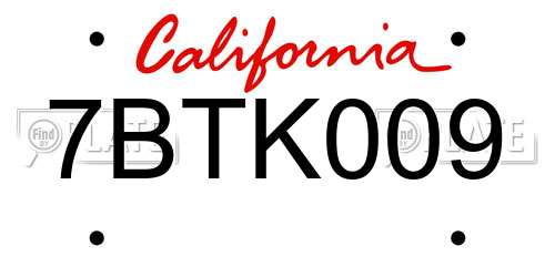 7BTK009 California License Plate