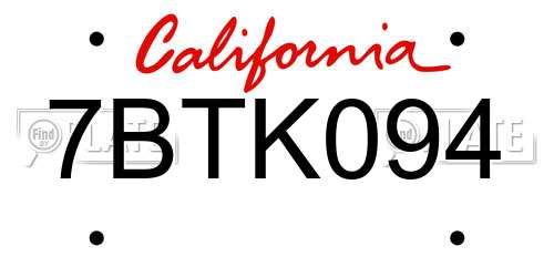 7BTK094 California License Plate