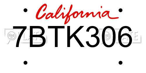 7BTK306 California License Plate