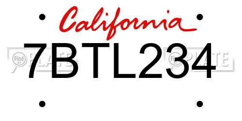 7BTL234 California License Plate