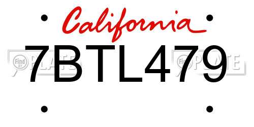 7BTL479 California License Plate