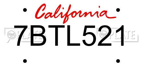 7BTL521 California License Plate