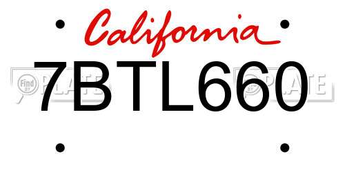 7BTL660 California License Plate