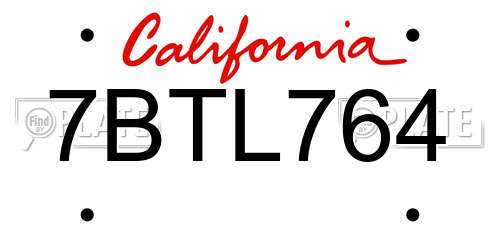 7BTL764 California License Plate