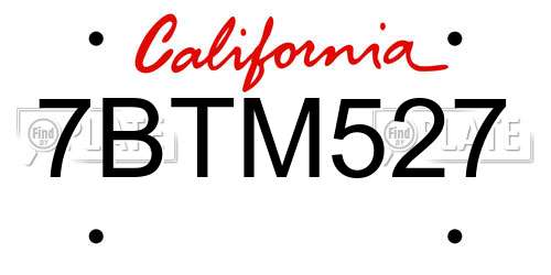 7BTM527 California License Plate