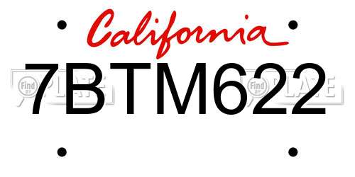 7BTM622 California License Plate