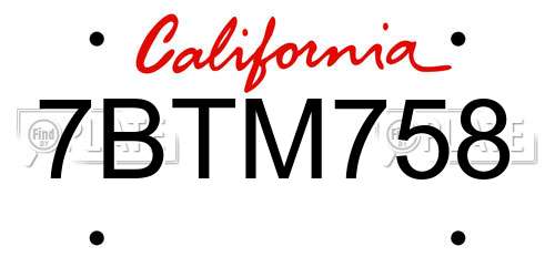 7BTM758 California License Plate