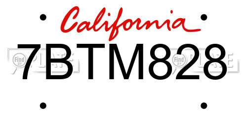 7BTM828 California License Plate