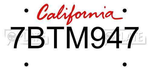 7BTM947 California License Plate
