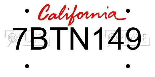 7BTN149 California License Plate