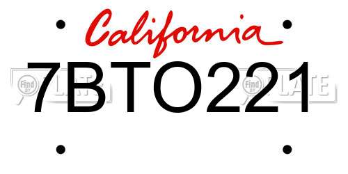 7BTO221 California License Plate