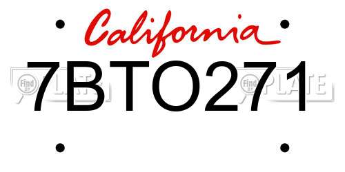 7BTO271 California License Plate