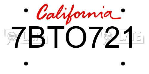 7BTO721 California License Plate