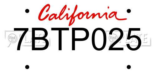 7BTP025 California License Plate