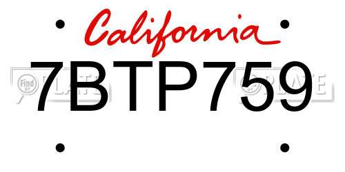 7BTP759 California License Plate