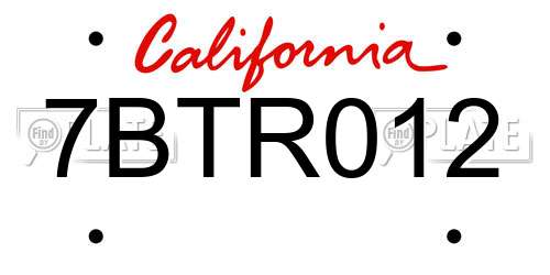 7BTR012 California License Plate