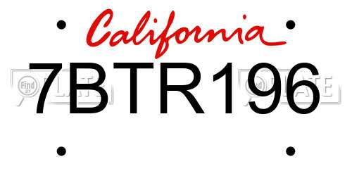 7BTR196 California License Plate