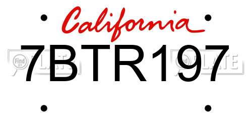 7BTR197 California License Plate