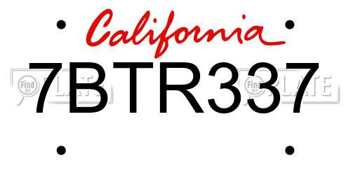 7BTR337 California License Plate