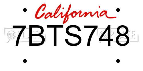 7BTS748 California License Plate
