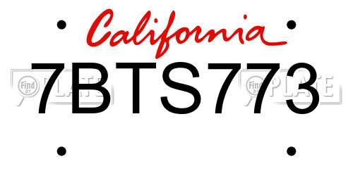 7BTS773 California License Plate
