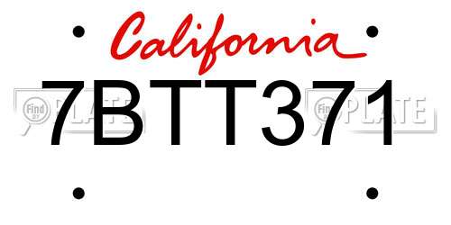 7BTT371 California License Plate