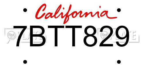 7BTT829 California License Plate