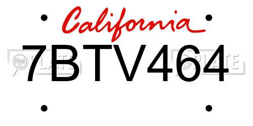 7BTV464 California License Plate
