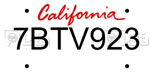 7BTV923 California License Plate