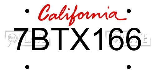 7BTX166 California License Plate
