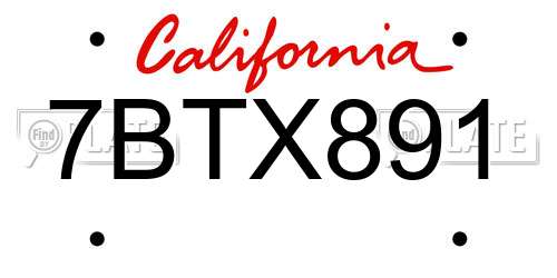 7BTX891 California License Plate