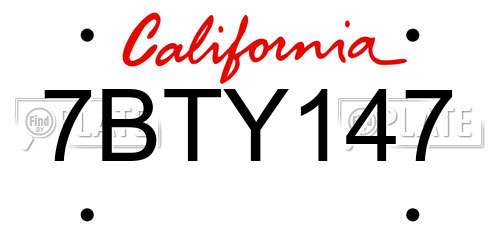 7BTY147 California License Plate
